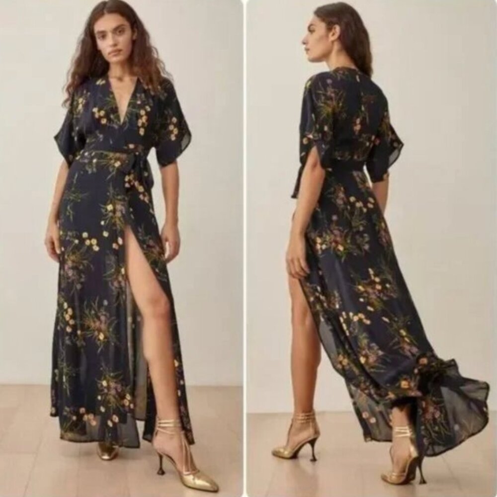 Reformation Winslow Mademoiselle Navy Floral Maxi Dress Size S